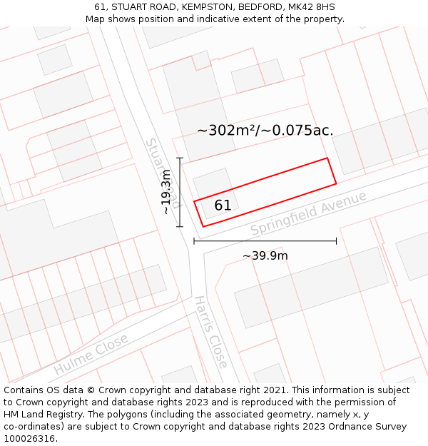 61, STUART ROAD, KEMPSTON, BEDFORD, MK42 8HS: Plot and title map
