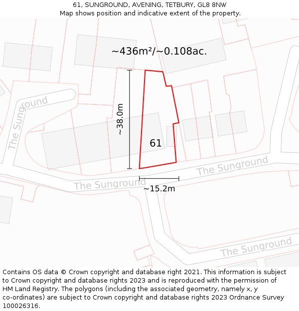 61, SUNGROUND, AVENING, TETBURY, GL8 8NW: Plot and title map