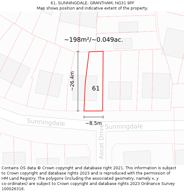 61, SUNNINGDALE, GRANTHAM, NG31 9PF: Plot and title map