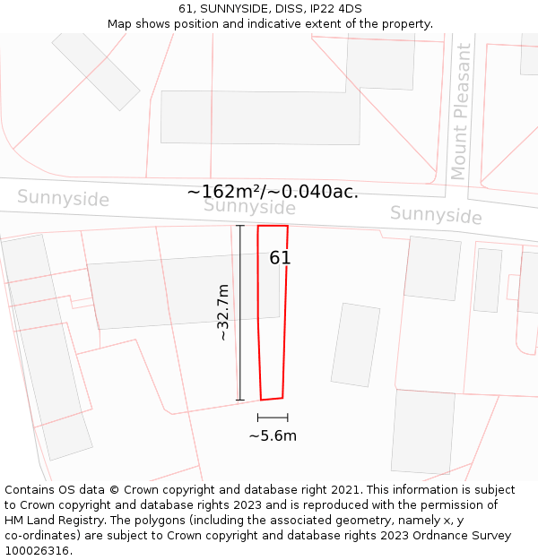 61, SUNNYSIDE, DISS, IP22 4DS: Plot and title map