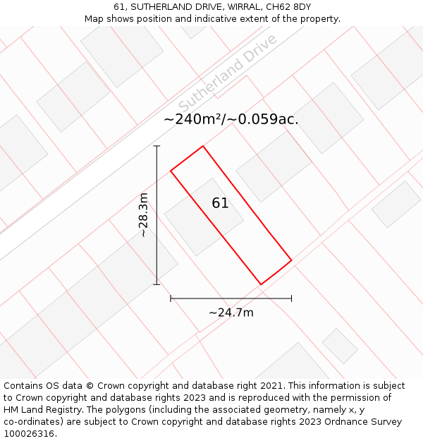61, SUTHERLAND DRIVE, WIRRAL, CH62 8DY: Plot and title map