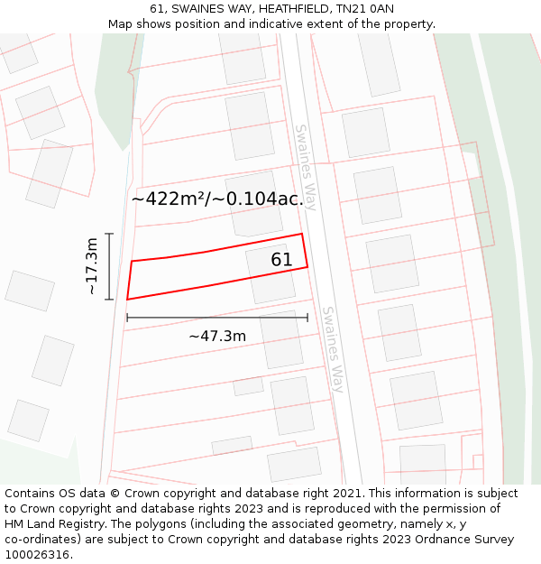 61, SWAINES WAY, HEATHFIELD, TN21 0AN: Plot and title map