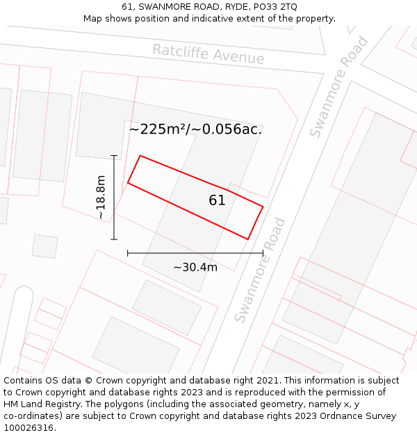 61, SWANMORE ROAD, RYDE, PO33 2TQ: Plot and title map