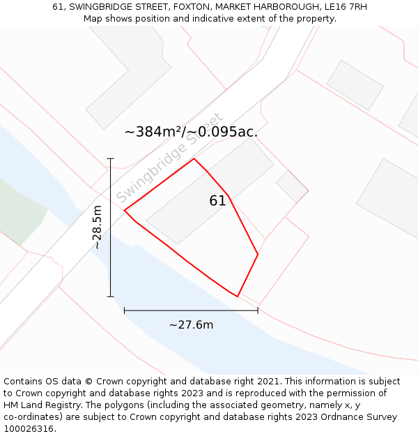 61, SWINGBRIDGE STREET, FOXTON, MARKET HARBOROUGH, LE16 7RH: Plot and title map