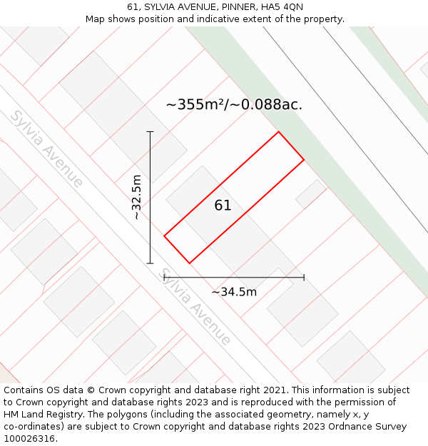 61, SYLVIA AVENUE, PINNER, HA5 4QN: Plot and title map