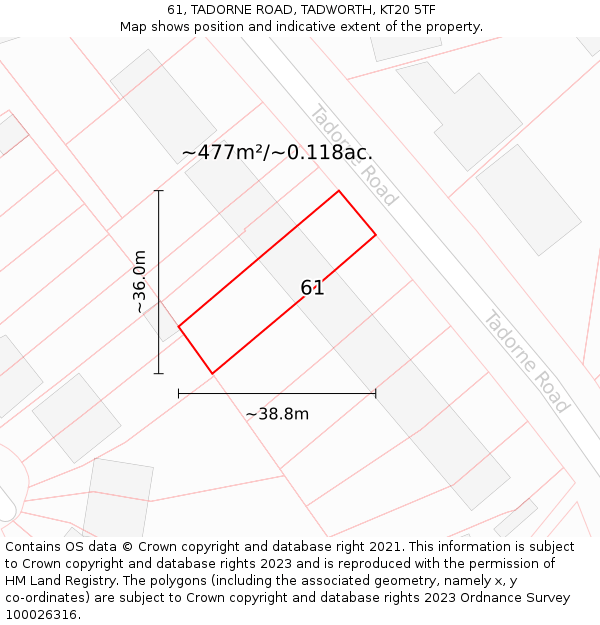 61, TADORNE ROAD, TADWORTH, KT20 5TF: Plot and title map