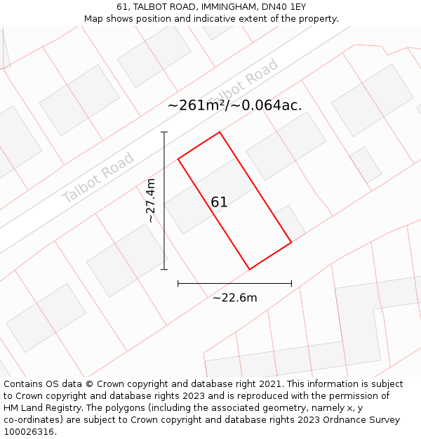 61, TALBOT ROAD, IMMINGHAM, DN40 1EY: Plot and title map