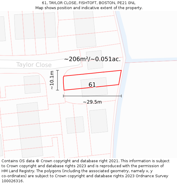 61, TAYLOR CLOSE, FISHTOFT, BOSTON, PE21 0NL: Plot and title map