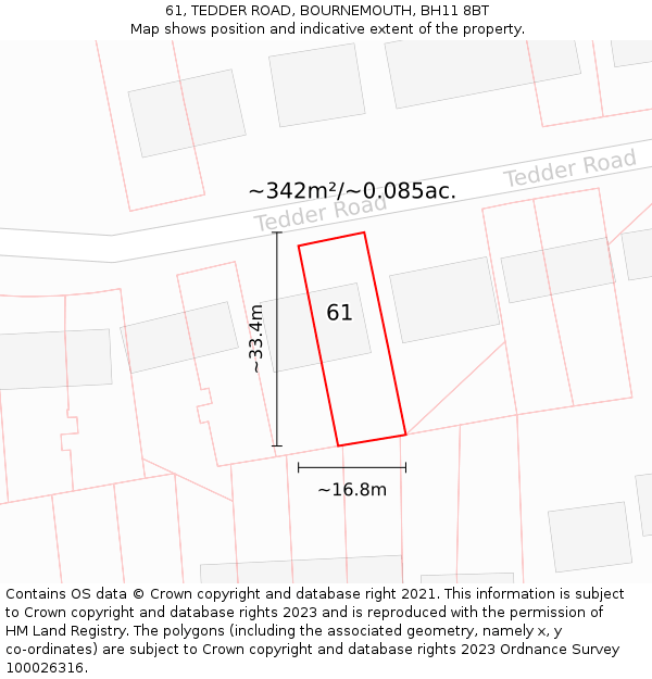 61, TEDDER ROAD, BOURNEMOUTH, BH11 8BT: Plot and title map