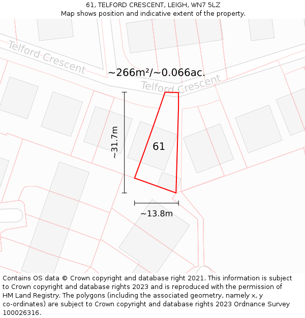 61, TELFORD CRESCENT, LEIGH, WN7 5LZ: Plot and title map