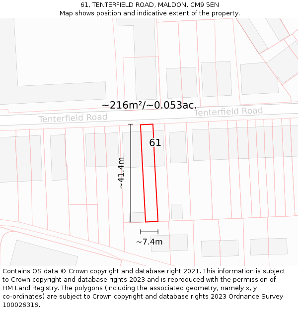 61, TENTERFIELD ROAD, MALDON, CM9 5EN: Plot and title map
