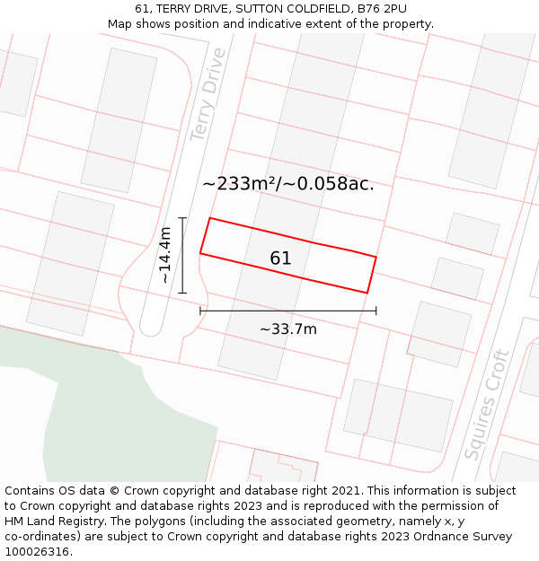 61, TERRY DRIVE, SUTTON COLDFIELD, B76 2PU: Plot and title map
