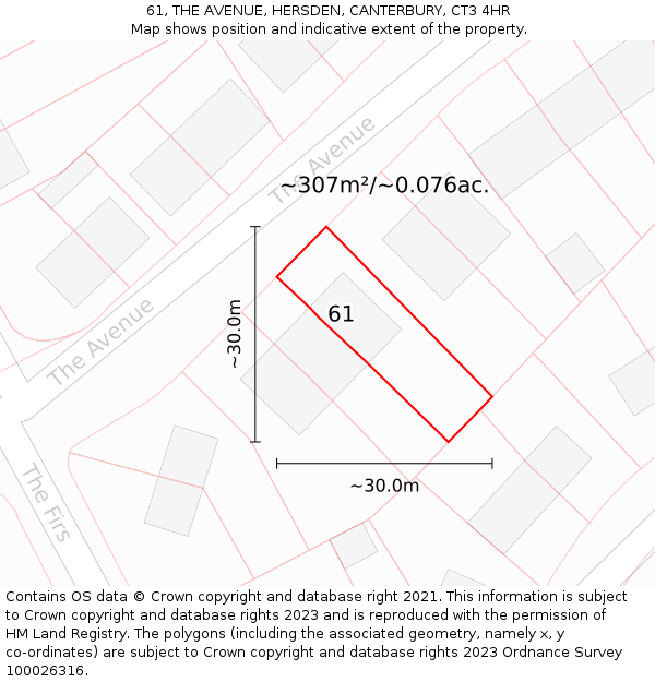 61, THE AVENUE, HERSDEN, CANTERBURY, CT3 4HR: Plot and title map