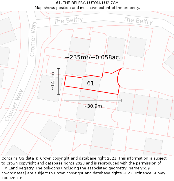 61, THE BELFRY, LUTON, LU2 7GA: Plot and title map
