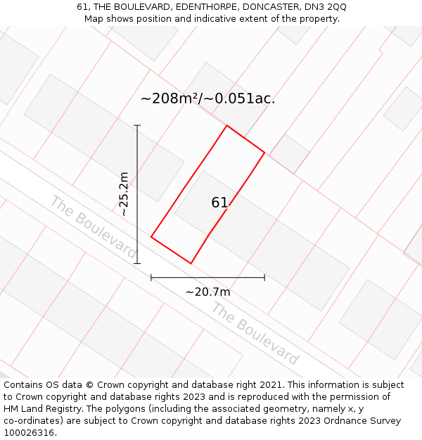 61, THE BOULEVARD, EDENTHORPE, DONCASTER, DN3 2QQ: Plot and title map