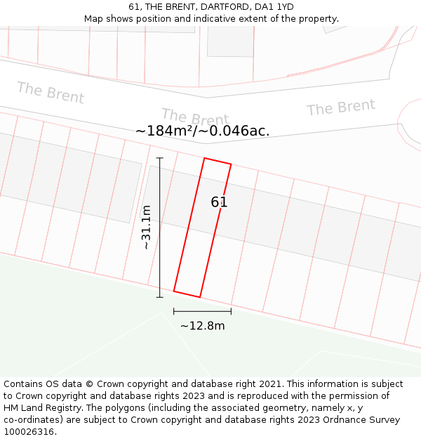 61, THE BRENT, DARTFORD, DA1 1YD: Plot and title map