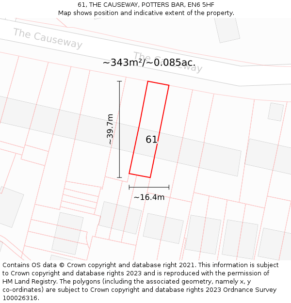 61, THE CAUSEWAY, POTTERS BAR, EN6 5HF: Plot and title map