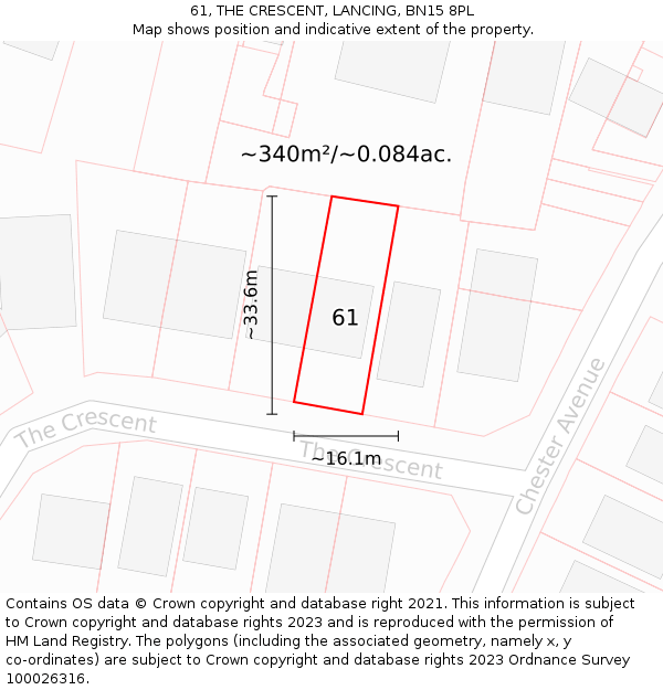 61, THE CRESCENT, LANCING, BN15 8PL: Plot and title map
