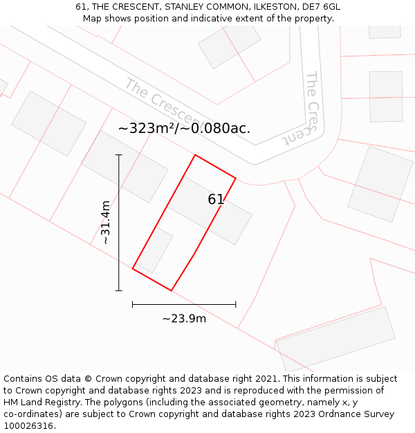 61, THE CRESCENT, STANLEY COMMON, ILKESTON, DE7 6GL: Plot and title map