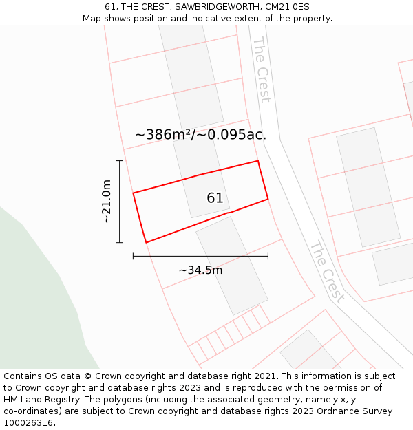 61, THE CREST, SAWBRIDGEWORTH, CM21 0ES: Plot and title map