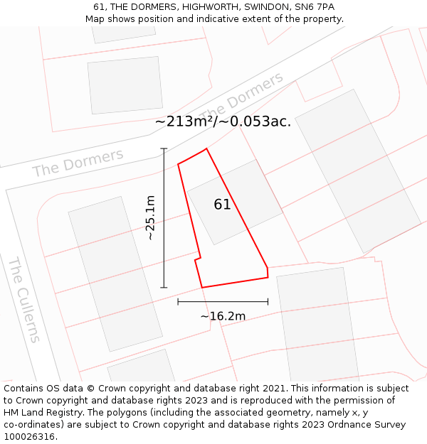 61, THE DORMERS, HIGHWORTH, SWINDON, SN6 7PA: Plot and title map