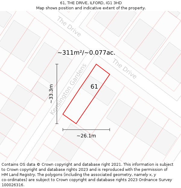 61, THE DRIVE, ILFORD, IG1 3HD: Plot and title map