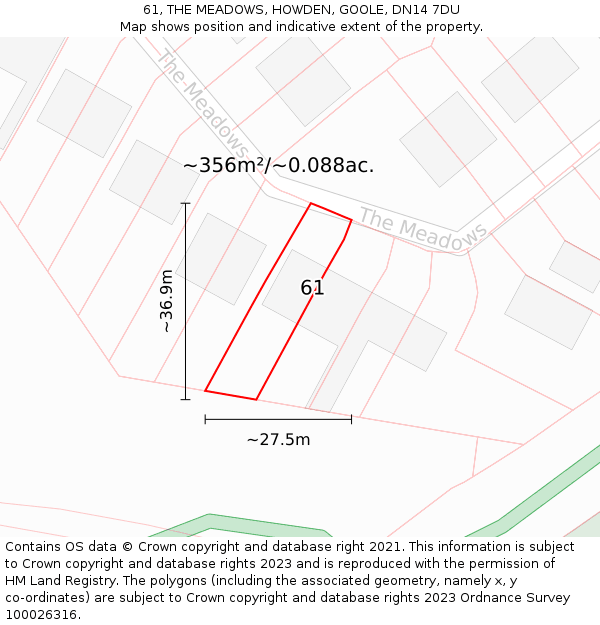 61, THE MEADOWS, HOWDEN, GOOLE, DN14 7DU: Plot and title map