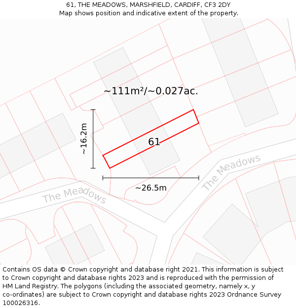 61, THE MEADOWS, MARSHFIELD, CARDIFF, CF3 2DY: Plot and title map