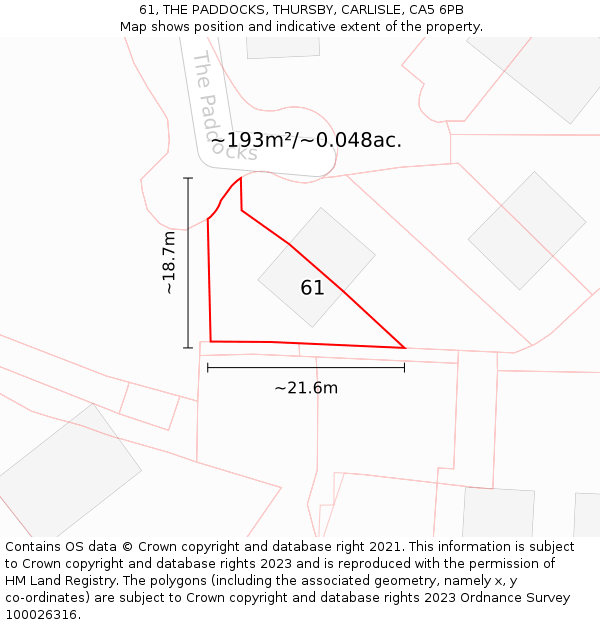 61, THE PADDOCKS, THURSBY, CARLISLE, CA5 6PB: Plot and title map