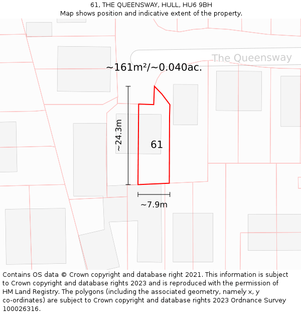 61, THE QUEENSWAY, HULL, HU6 9BH: Plot and title map