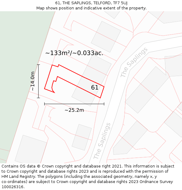 61, THE SAPLINGS, TELFORD, TF7 5UJ: Plot and title map
