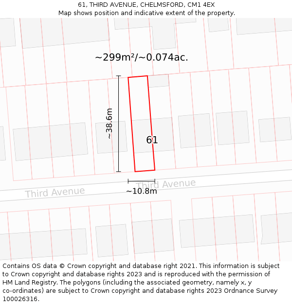 61, THIRD AVENUE, CHELMSFORD, CM1 4EX: Plot and title map