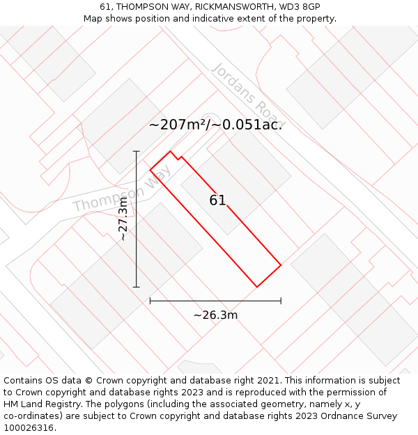 61, THOMPSON WAY, RICKMANSWORTH, WD3 8GP: Plot and title map