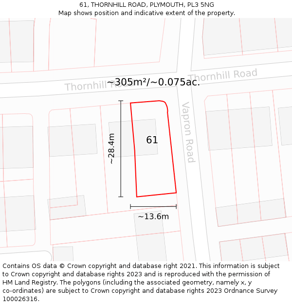 61, THORNHILL ROAD, PLYMOUTH, PL3 5NG: Plot and title map