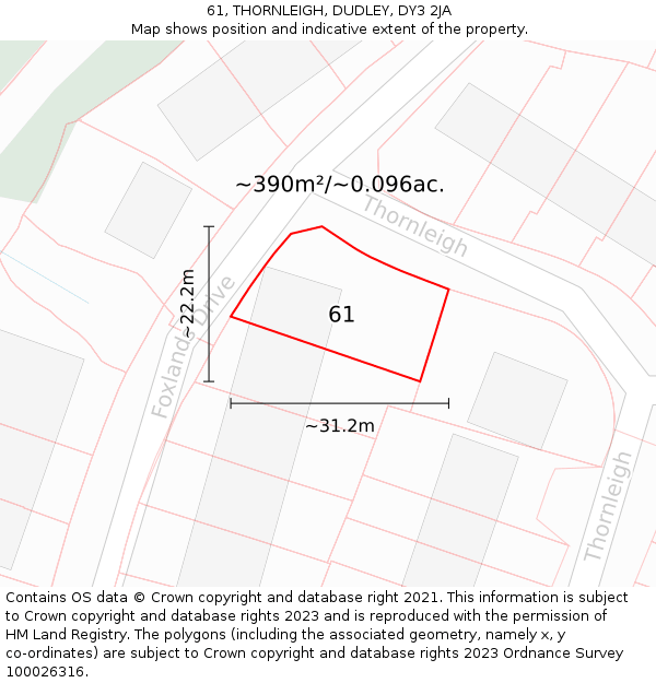 61, THORNLEIGH, DUDLEY, DY3 2JA: Plot and title map