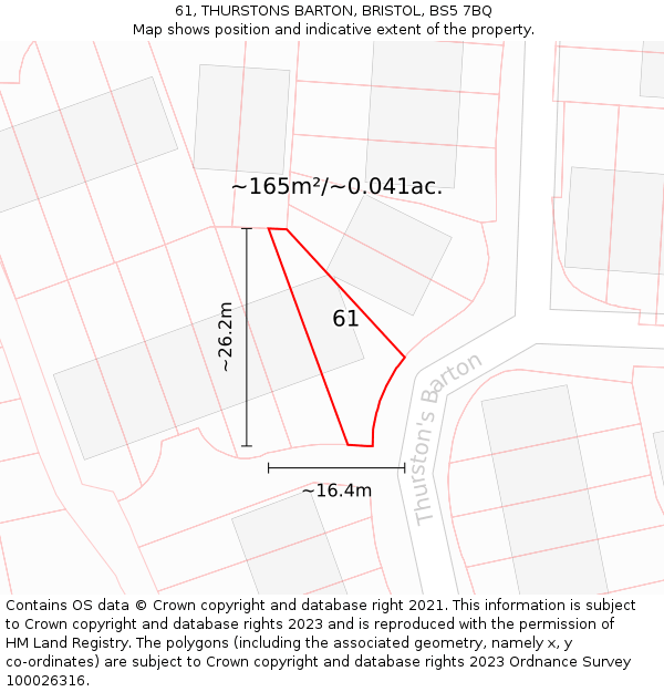 61, THURSTONS BARTON, BRISTOL, BS5 7BQ: Plot and title map