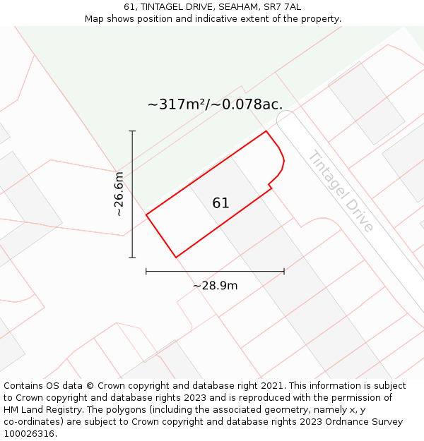 61, TINTAGEL DRIVE, SEAHAM, SR7 7AL: Plot and title map