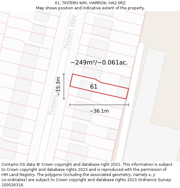 61, TINTERN WAY, HARROW, HA2 0RZ: Plot and title map