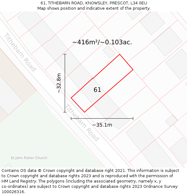 61, TITHEBARN ROAD, KNOWSLEY, PRESCOT, L34 0EU: Plot and title map