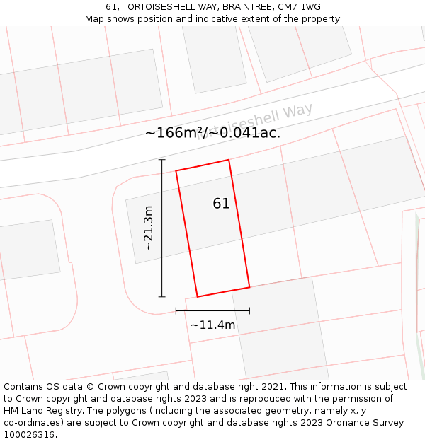 61, TORTOISESHELL WAY, BRAINTREE, CM7 1WG: Plot and title map