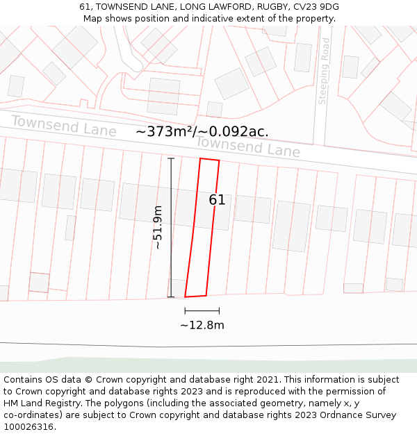 61, TOWNSEND LANE, LONG LAWFORD, RUGBY, CV23 9DG: Plot and title map
