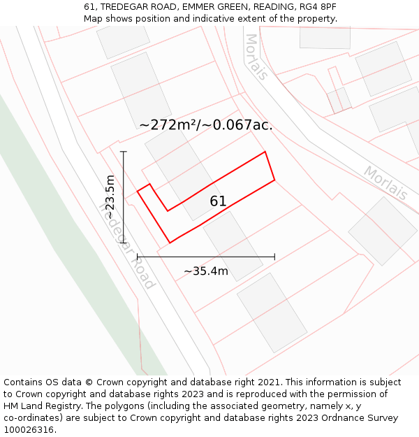 61, TREDEGAR ROAD, EMMER GREEN, READING, RG4 8PF: Plot and title map
