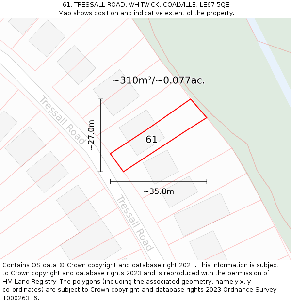 61, TRESSALL ROAD, WHITWICK, COALVILLE, LE67 5QE: Plot and title map
