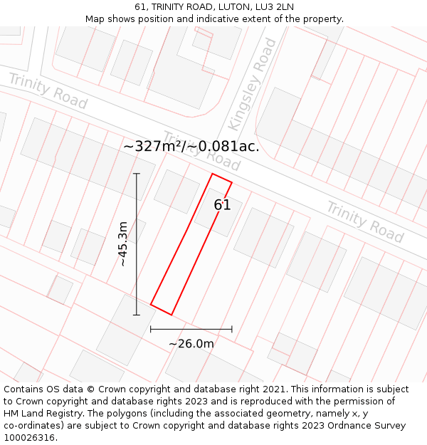 61, TRINITY ROAD, LUTON, LU3 2LN: Plot and title map