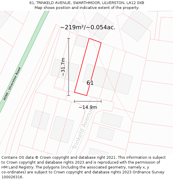 61, TRINKELD AVENUE, SWARTHMOOR, ULVERSTON, LA12 0XB: Plot and title map