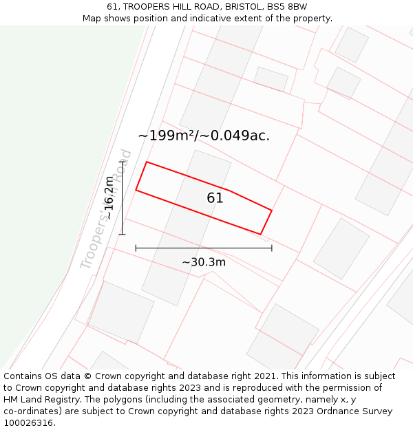 61, TROOPERS HILL ROAD, BRISTOL, BS5 8BW: Plot and title map