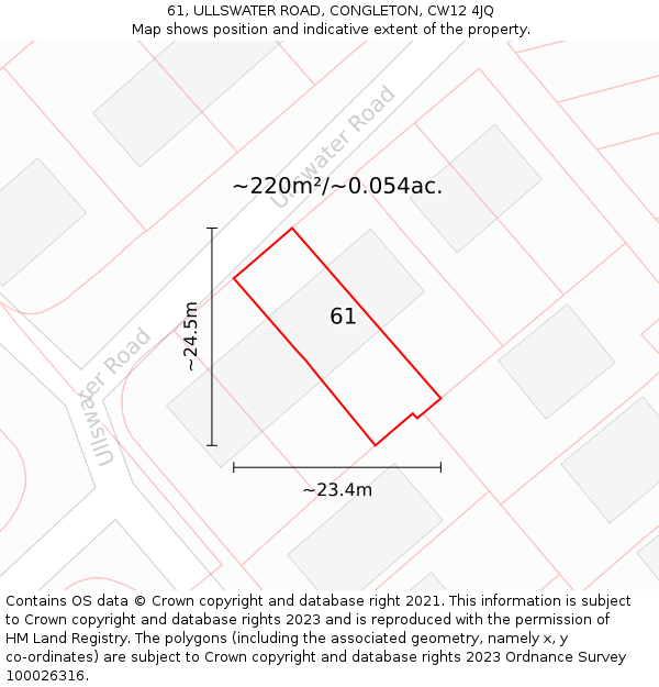 61, ULLSWATER ROAD, CONGLETON, CW12 4JQ: Plot and title map