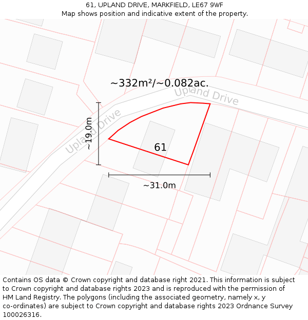 61, UPLAND DRIVE, MARKFIELD, LE67 9WF: Plot and title map