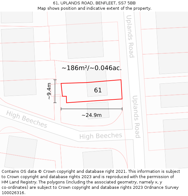 61, UPLANDS ROAD, BENFLEET, SS7 5BB: Plot and title map