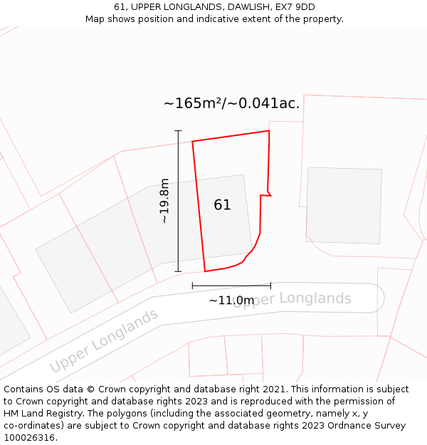 61, UPPER LONGLANDS, DAWLISH, EX7 9DD: Plot and title map